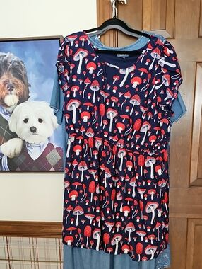 Navy Red Mushroom Print Girls' Dress